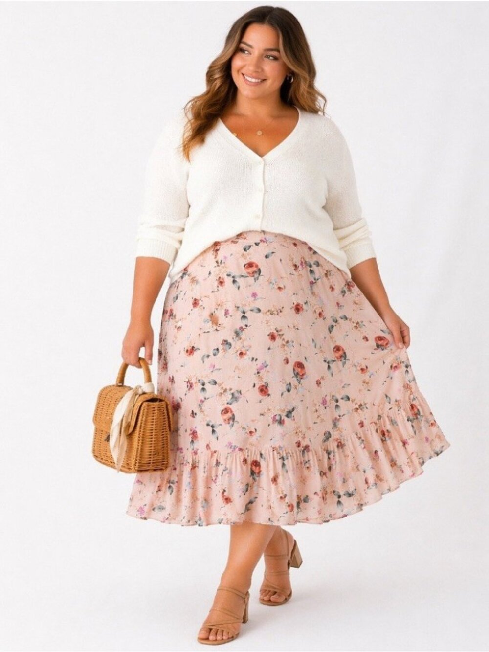 Womens Floral Ruffle Midi Skirt Size XL  Allegra-k Cottagecore feminine
